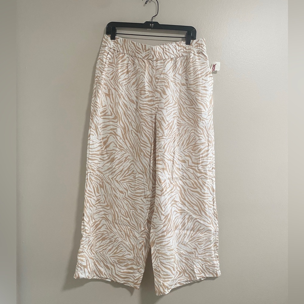 NEW Nicole Miller Beige White Zebra 100% Linen Pants Size X Large